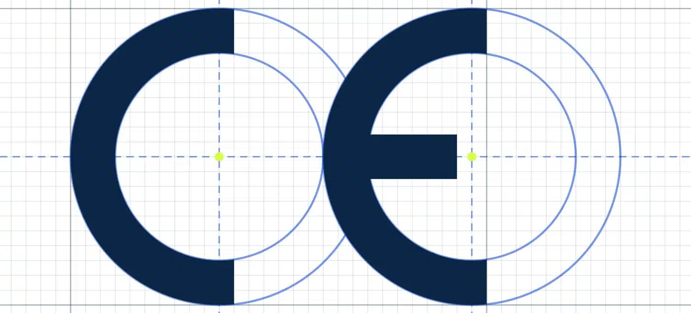 Marcado CE con las proporciones correctas sobre la retícula de construcción del anexo II del Reglamento (CE) 765/2008