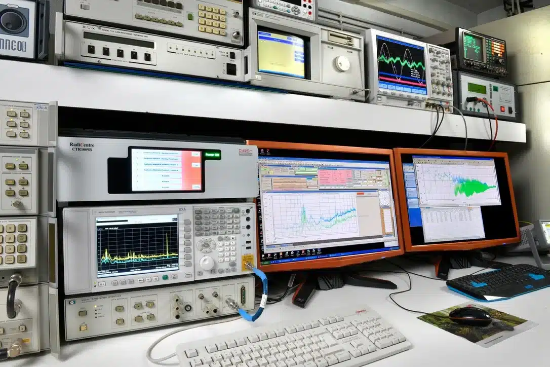 Banco de instrumentación del laboratorio EMC de telproCE durante los ensayos de una máquina modificada