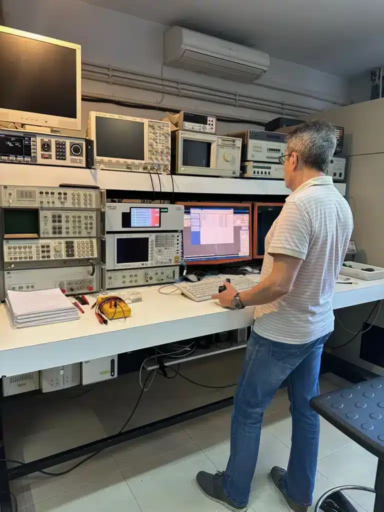 Xavi Garcia, responsable técnico de telproCE, ensayando un producto en el banco del laboratorio EMC